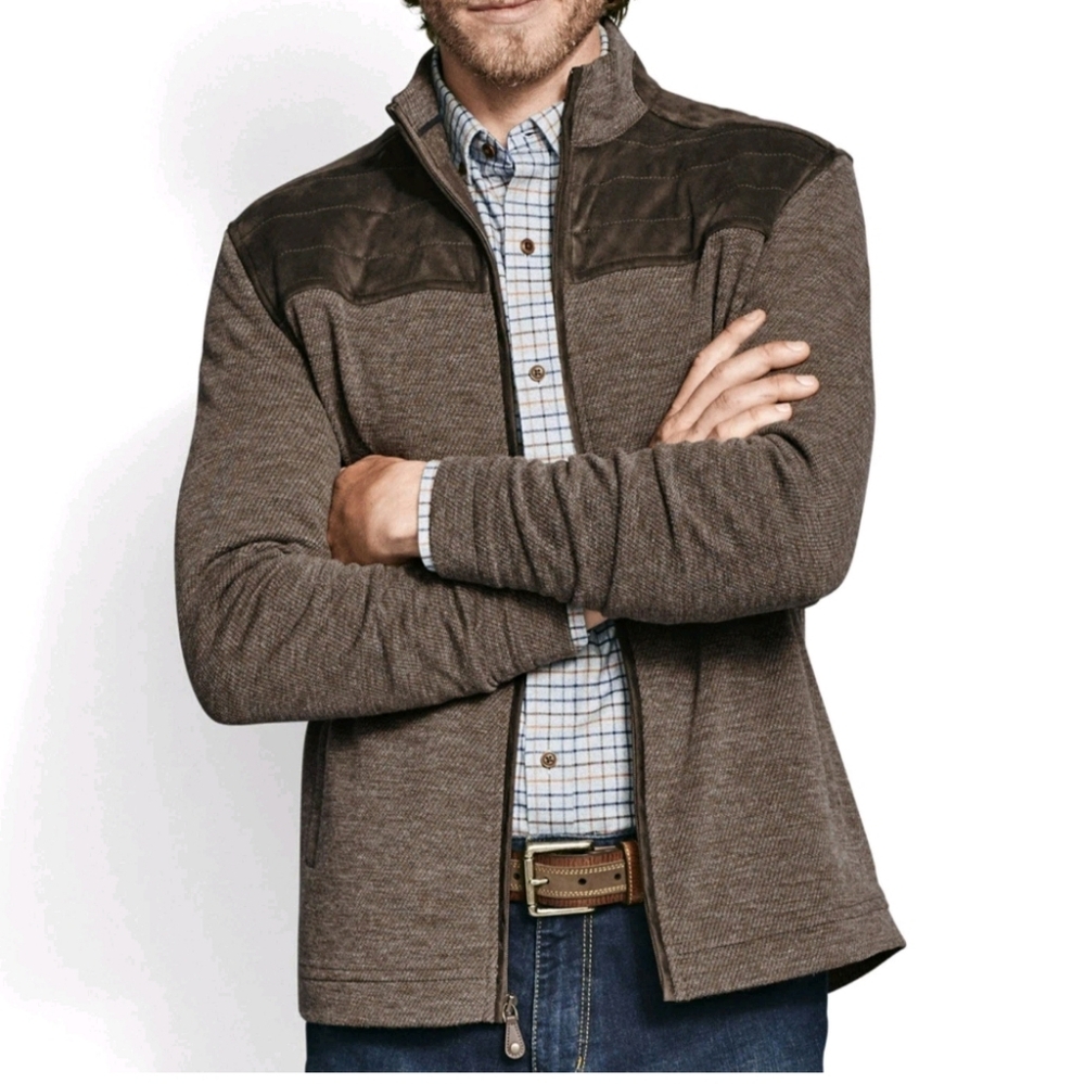 Johnston & Murphy Quilted Yolk Mens 2XL Full Zip Sweater Jacket Brown